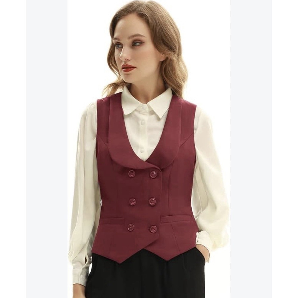Belle Poque S Double Breasted Waistcoat Vest Vintage Lapel Victorian Gothic Red